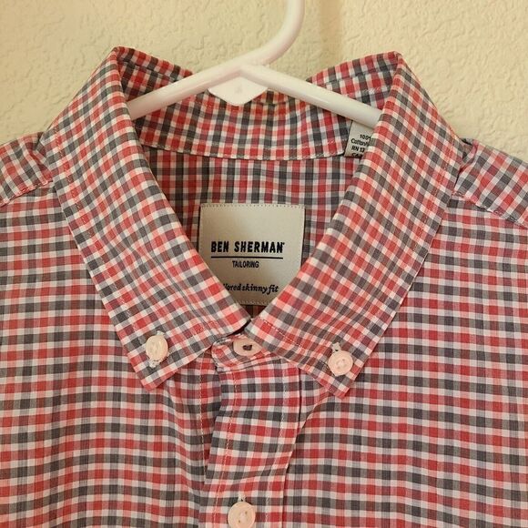 Ben Sherman Tailored‎ Skinny  Shirt Mens 34 - 35 Check 15 1/2 - 39/40 Button Up - Picture 2 of 9